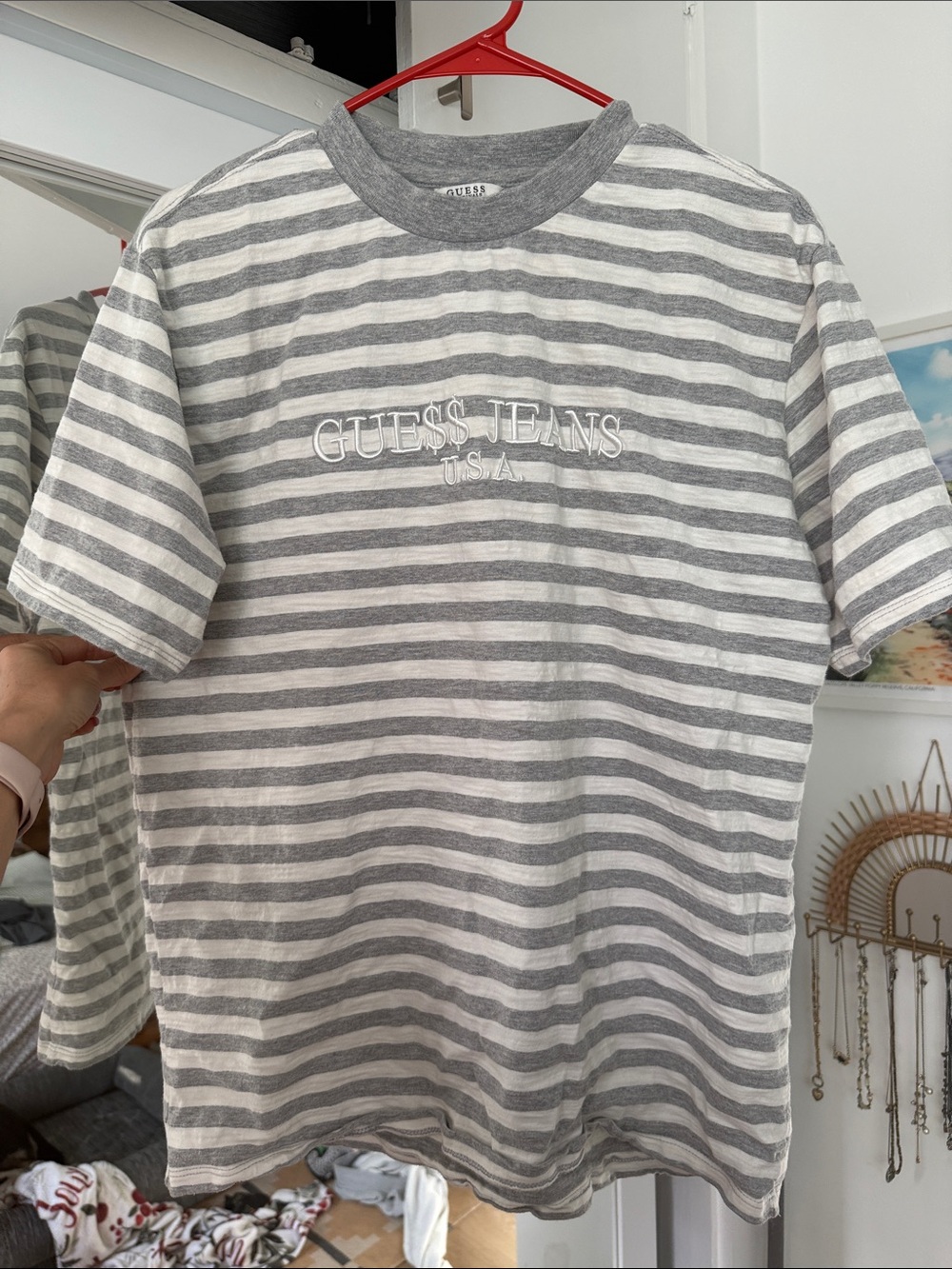 Guess Gray & White Striped Short-Sleeve Tee